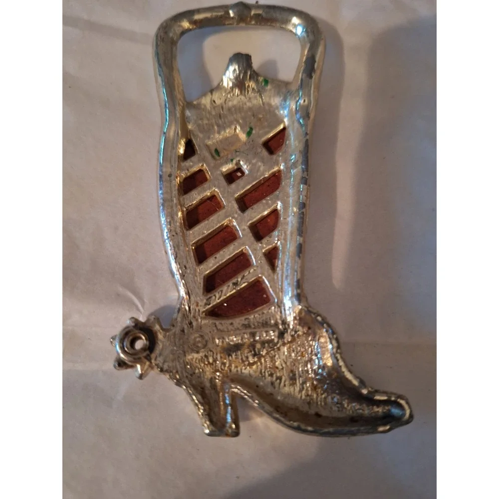 Cowboy Western‎ Boot Beer Bottle Opener Silver Tone Metal